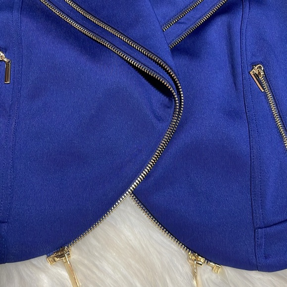 Thalia Sodi Royal Blue Double Breated Cropped Jacket Gold Zippers -M-#0089 - Picture 7 of 12